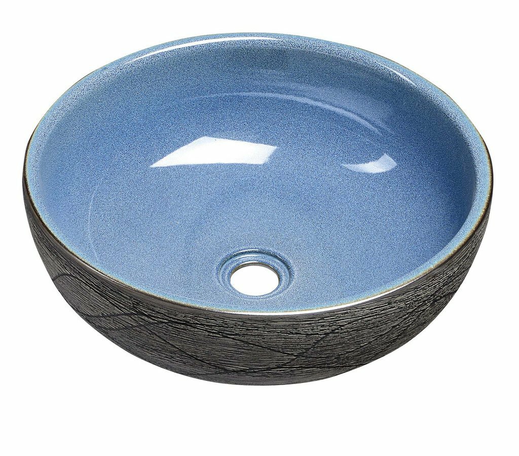 PI020 Керамическая раковина-чаша MOON PRIORI на столешницу, d41 см, высота 15 см, синий/серый, Sapho